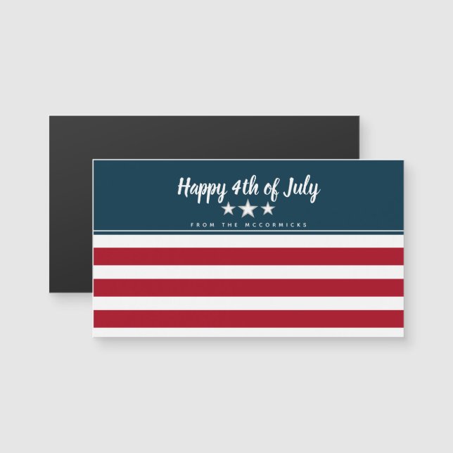 Glückwunsch 4. Juli American Flag Patriotic Name Magnetkarte (Vorne/Hinten)
