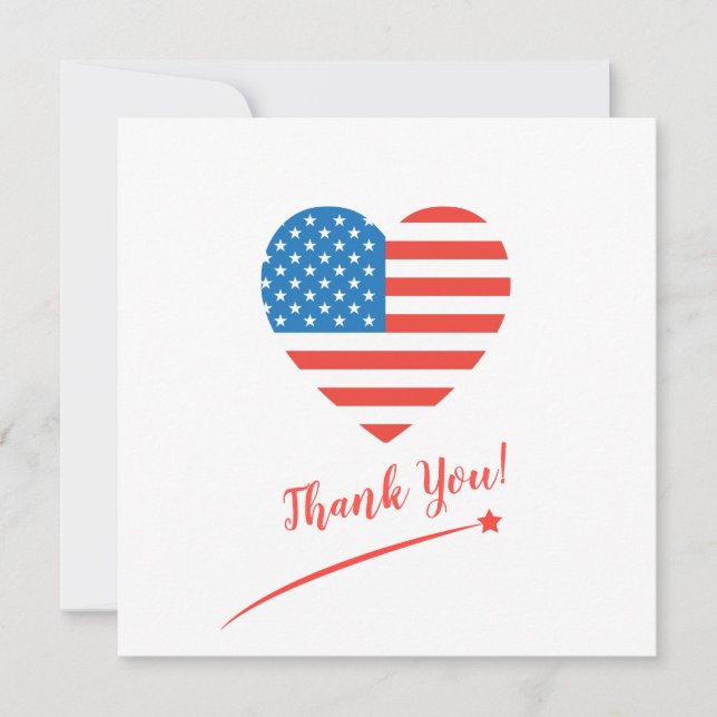 Glückwunsch 4. Juli Amerika Flag Heart Patriotic Dankeskarte (Vorderseite)