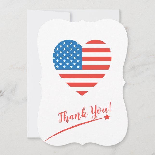 Glückwunsch 4. Juli Amerika Flag Heart Patriotic Dankeskarte (Vorderseite)