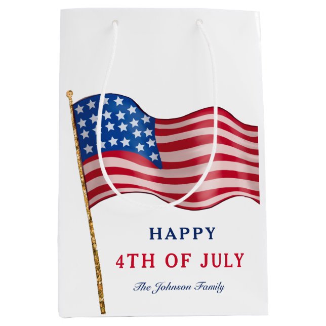 Glückwunsch 4. Juli Amerikanische Flagge Mittlere Geschenktüte (Vorderseite)