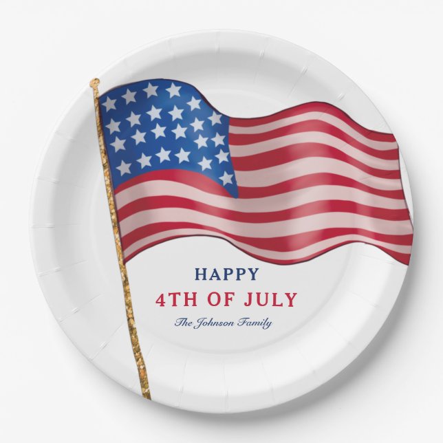 Glückwunsch 4. Juli Amerikanische Flagge Pappteller (Vorderseite)