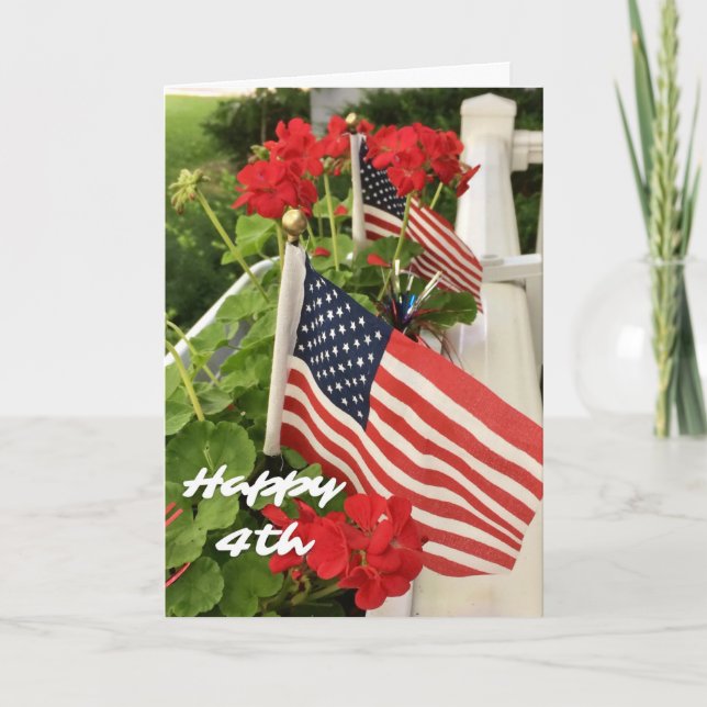 Glückwunsch 4. Juli Amerikanische Flaggen und Gera Karte (Vorderseite)