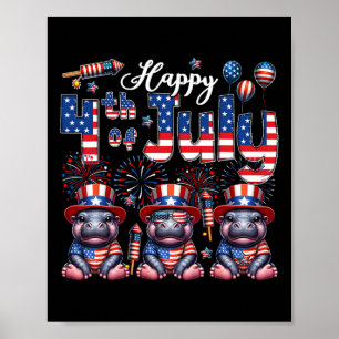Glückwunsch 4. Juli Drei Niedliche Hippos Sungles Poster