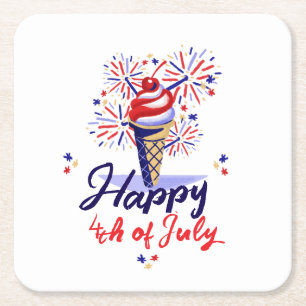 Glückwunsch 4. Juli Eiscreme Feuerwerk Sommerliche Rechteckiger Pappuntersetzer