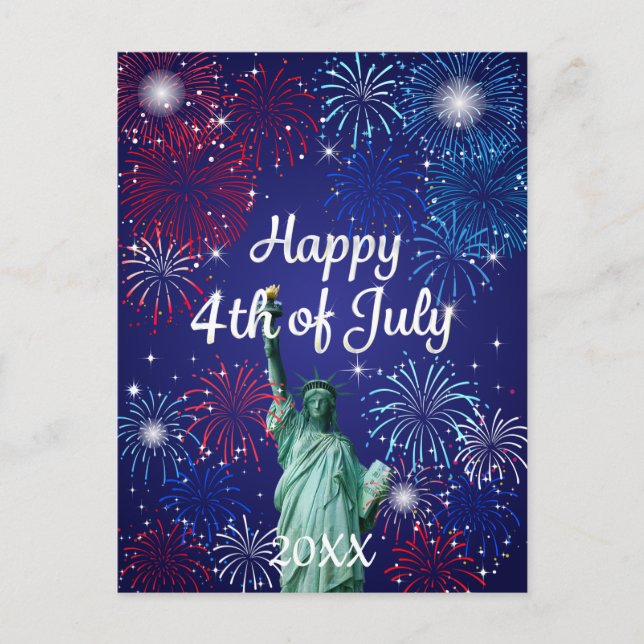 Glückwunsch 4. Juli Feuerwerk Postkarte (Vorderseite)