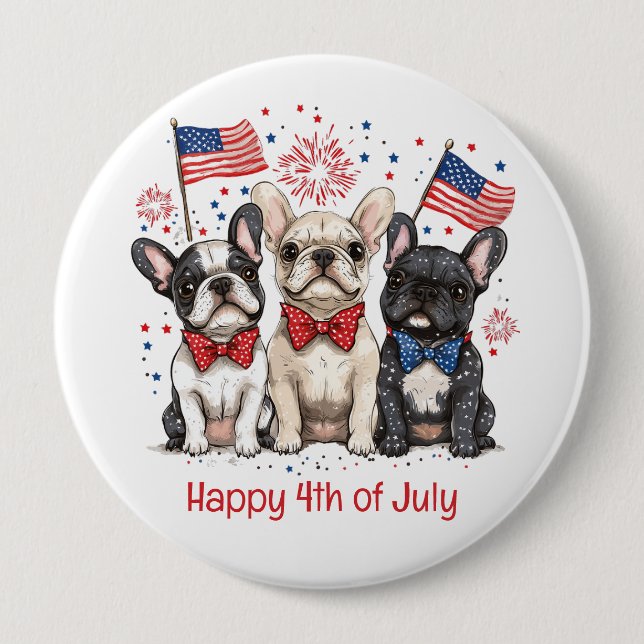 Glückwunsch 4. Juli Französischer Bulldogs Button (Vorderseite)