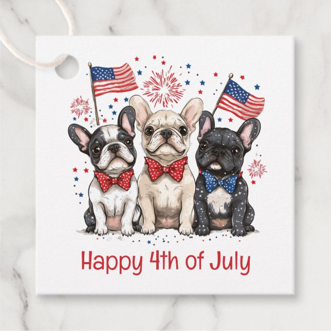 Glückwunsch 4. Juli Französischer Bulldogs Geschenkanhänger (Vorderseite)