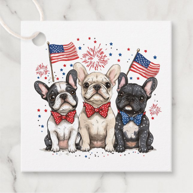 Glückwunsch 4. Juli Französischer Bulldogs Geschenkanhänger (Vorderseite)