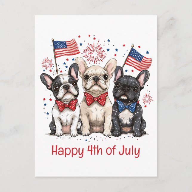Glückwunsch 4. Juli Französischer Bulldogs Postkarte (Vorderseite)