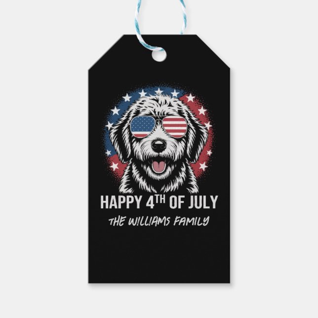 Glückwunsch 4. Juli - Funny Patriotic Dog Sticker Geschenkanhänger (Vorderseite)