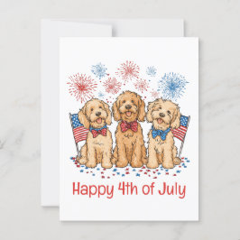 Glückwunsch 4. Juli Goldendoodle Hunde Feuerwerk Postkarte