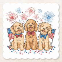 Glückwunsch 4. Juli Goldendoodle Hunde Feuerwerk