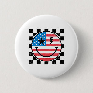 Glückwunsch 4. Juli Groovy Smile Face Red White Bl Button