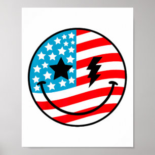 Glückwunsch 4. Juli Groovy Smile Face Red White Bl Poster