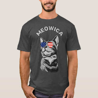 Glückwunsch 4. Juli Meowica American Patriotic Fla T-Shirt