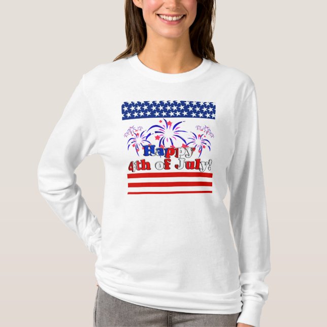 Glückwunsch 4. Juli mit Feuerwerk T-Shirt (Vorderseite)
