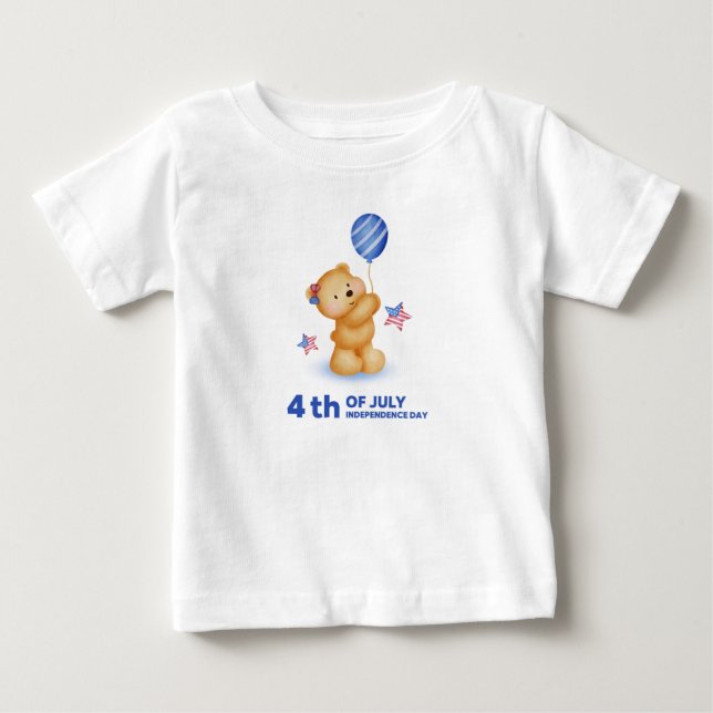 Glückwunsch 4. Juli Niedlich Teddy Bär Baby T-shirt (Vorderseite)