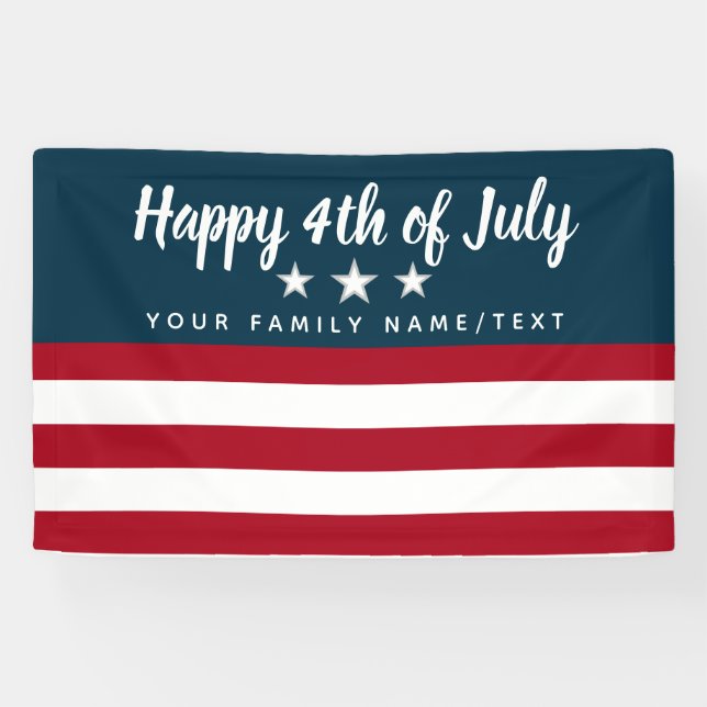 Glückwunsch 4. Juli Party Patriotic Personalisiert Banner (Horizontal)