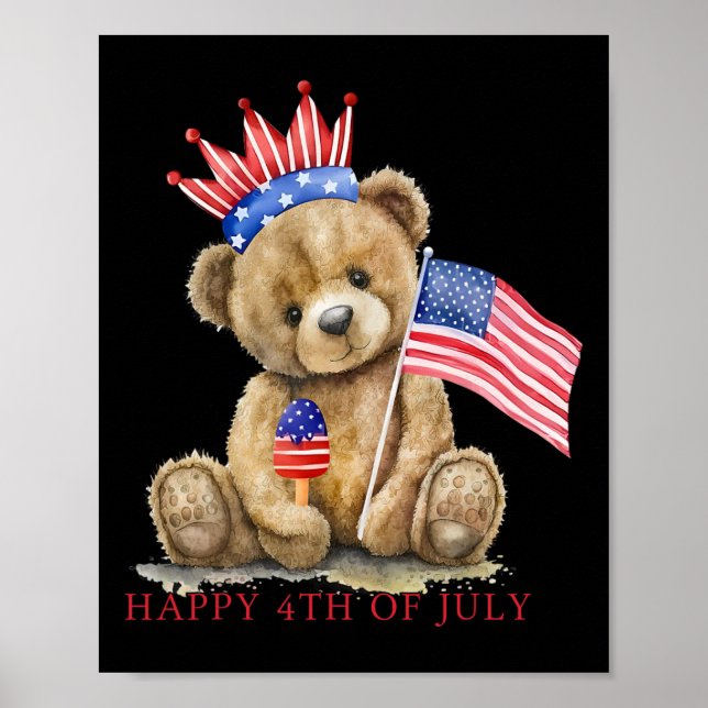 Glückwunsch 4. Juli Patriotische Niedliche Bärenfr Poster (Vorne)
