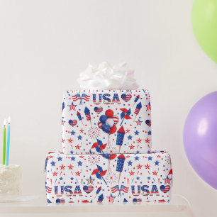Glückwunsch 4. Juli Red Blue Niedliches Party Geschenkpapier