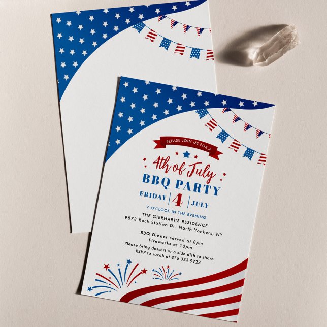 Glückwunsch 4. Juli Red White und Blue Patriotic Einladung (Family Reunion Summer July 4th Modern Party Invitation)
