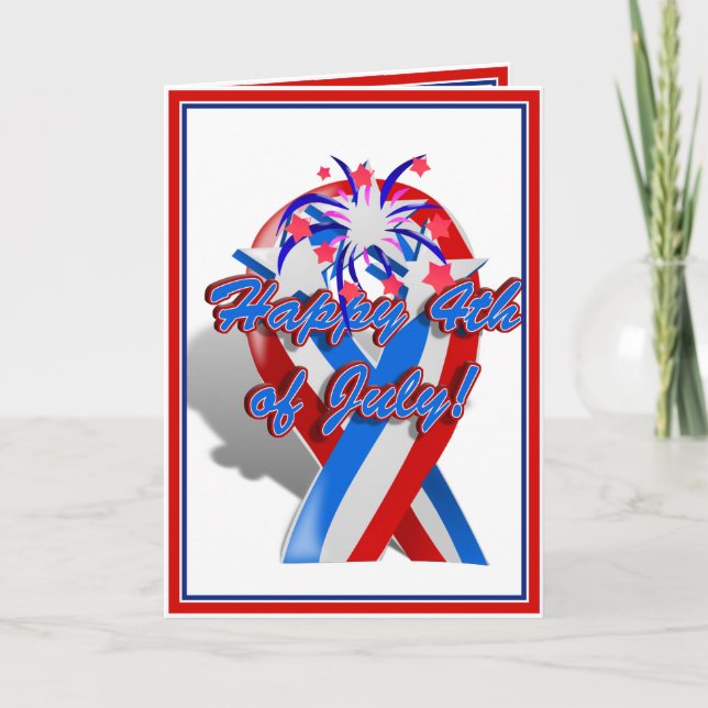 Glückwunsch 4. Juli Ribbon mit Feuerwerk Karte (Vorderseite)