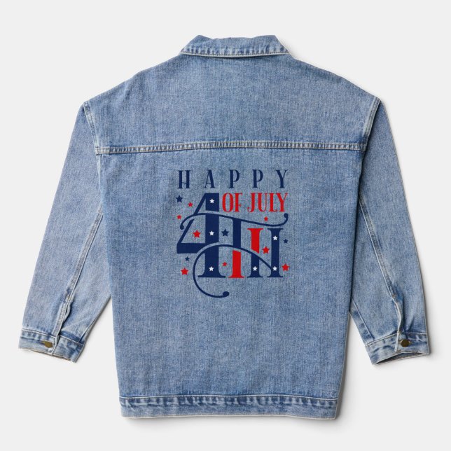 Glückwunsch 4. Juli Rot Weiß und Blau Jeansjacke (Rückseite)