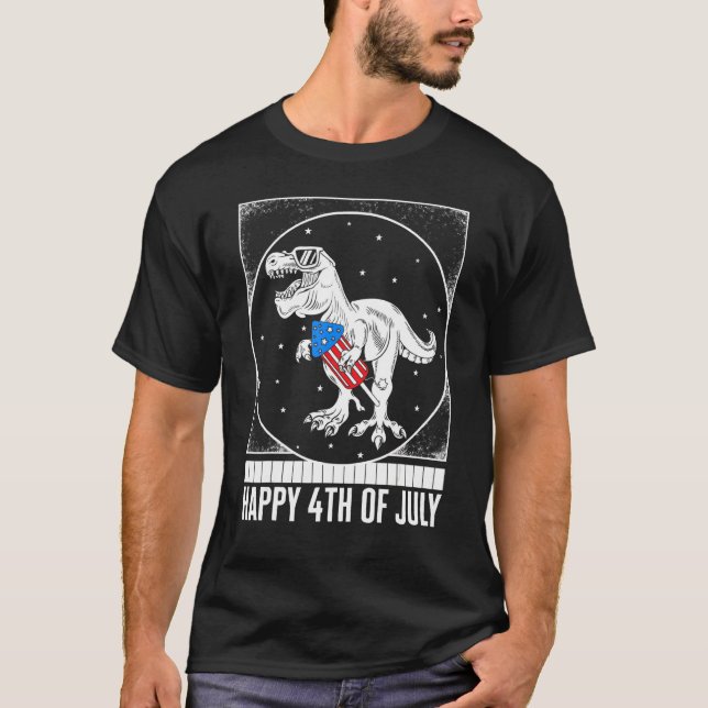 Glückwunsch 4. Juli Trex Rocket USA Flag unabhängi T-Shirt (Vorderseite)