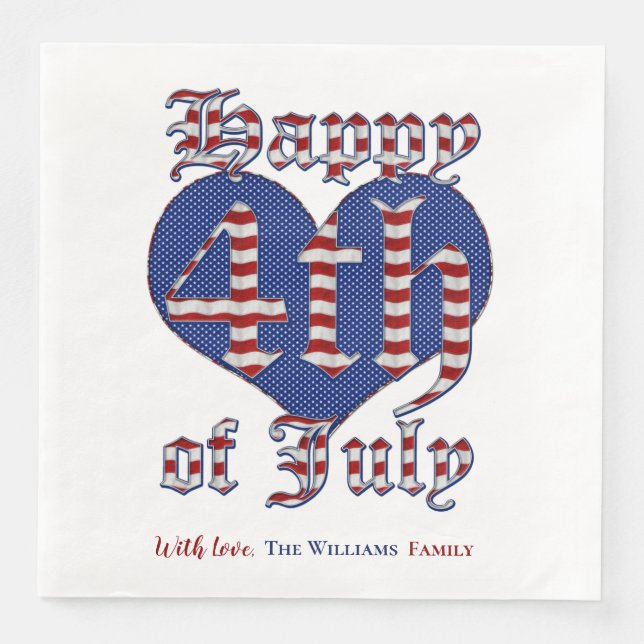 Glückwunsch 4. Juli US Flagge Typografie Pap Serviette (Vorderseite)