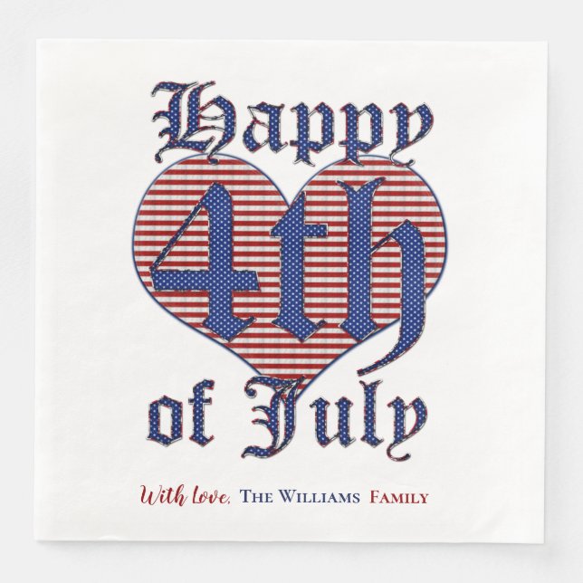 Glückwunsch 4. Juli US Flagge Typografie Serviette (Vorderseite)