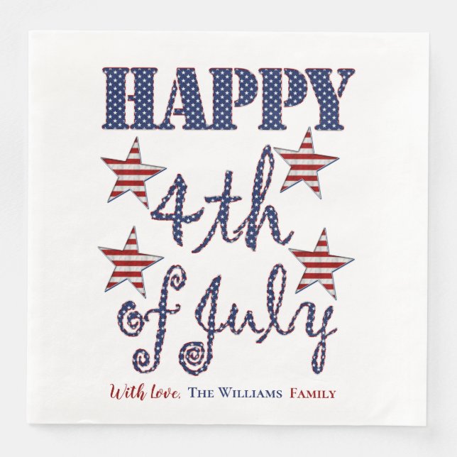 Glückwunsch 4. Juli US Flagge Typografie Serviette (Vorderseite)