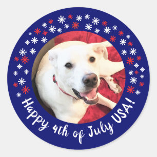 Glückwunsch 4. Juli USA Funny Smiling Dog Foto Runder Aufkleber