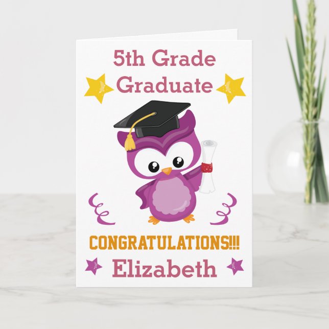 Glückwunsch 5. Klasse Graduierte lila und Gold The Karte (Vorderseite)