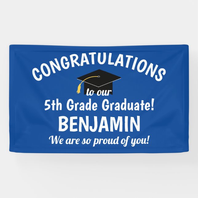 Glückwunsch 5th Grade Abschluss Blue Banner (Horizontal)