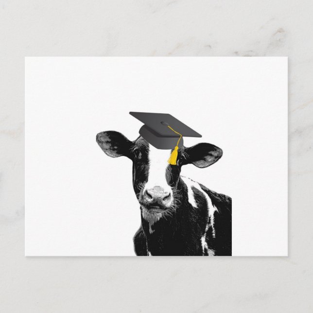 Glückwunsch Abschluss Funny Cow in Cap Postkarte (Vorderseite)