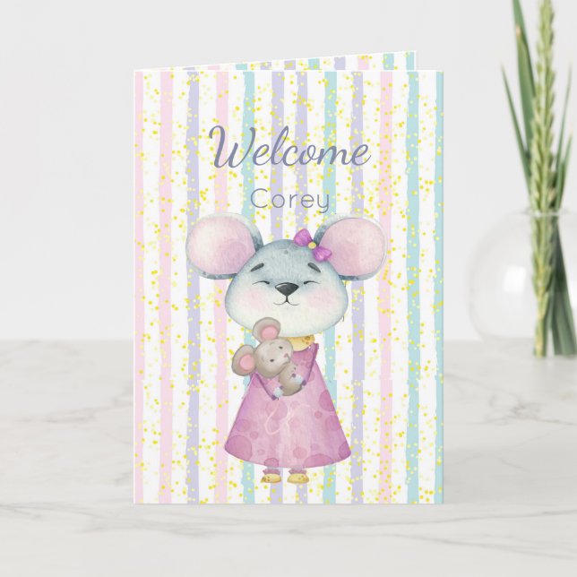 Glückwunsch Baby Fun Niedlich Mouse Tiereigenschaf Karte (Vorderseite)