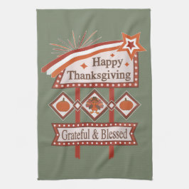 Glückwunsch Danksagend und gesegnet Retro-Zeichen Geschirrtuch