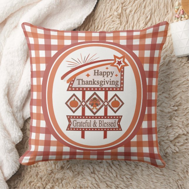 Glückwunsch Danksagend und gesegnet Retro-Zeichen Kissen (Decke)