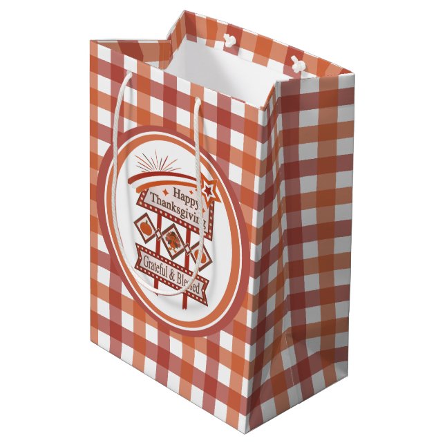 Glückwunsch Danksagend und gesegnet Retro-Zeichen Mittlere Geschenktüte (Rückseite Schrägansicht)
