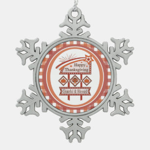 Glückwunsch Danksagend und gesegnet Retro-Zeichen Schneeflocken Zinn-Ornament