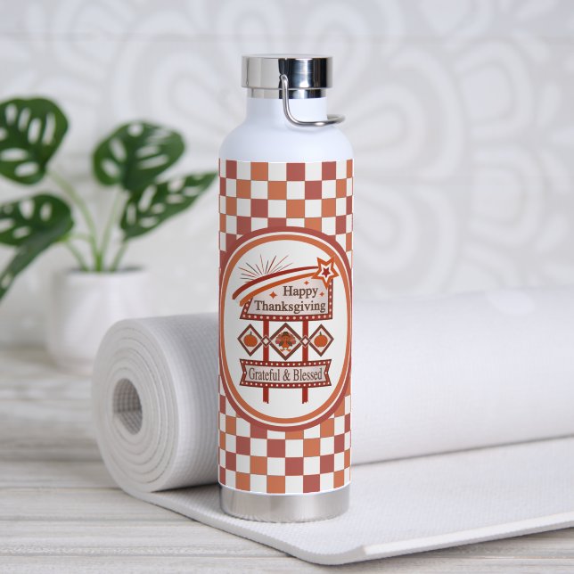 Glückwunsch Danksagend und gesegnet Retro-Zeichen Trinkflasche (Yoga (gedreht))