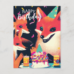 Glückwunsch der Fuchs-Familie zum Geburtstag Postkarte