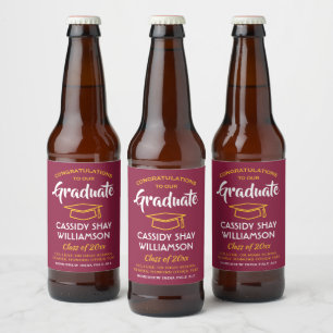 Glückwunsch der Graduierungspartei Maroon Red Gold Bierflaschenetikett