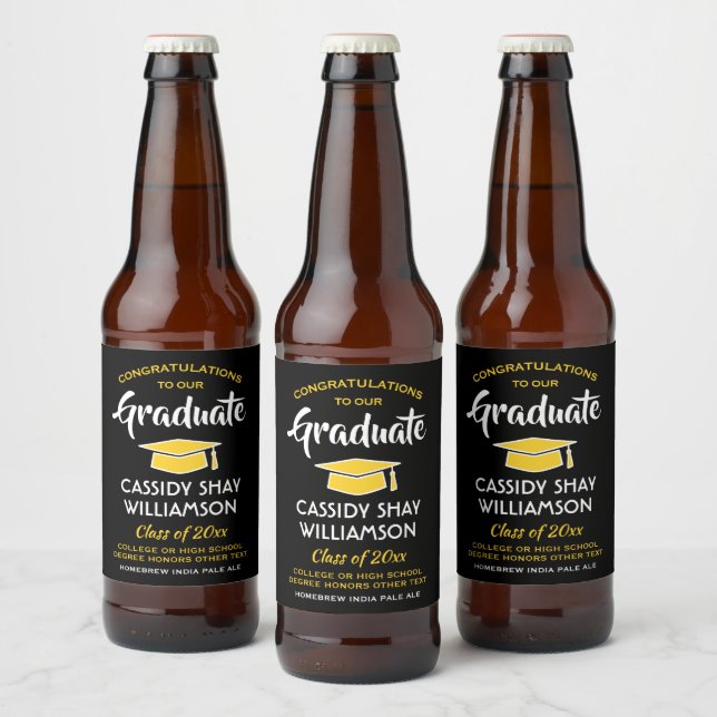 Glückwunsch der Graduierungspartei Modernes Schwar Bierflaschenetikett (Flaschen)