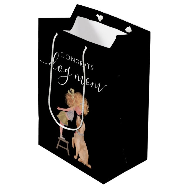 Glückwunsch Dog Mama Geschenktasche Mittlere Geschenktüte (Vorderseite Schrägansicht)