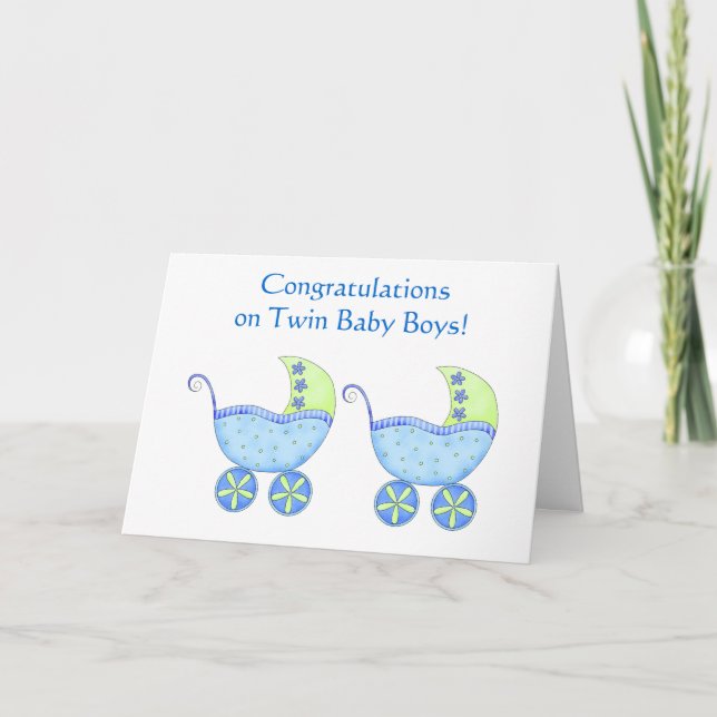 Glückwunsch-Doppelbaby-Jungen-Blau-Buggy Karte (Vorderseite)