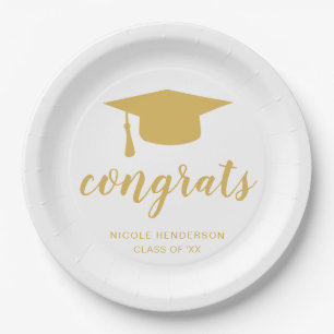 Glückwunsch Elegante Gold- und White Graduation Ca Pappteller