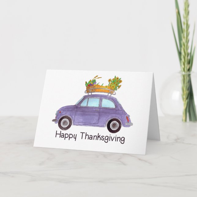 Glückwunsch Erntedankend Lila Retro Fiat 500 Karte (Vorderseite)