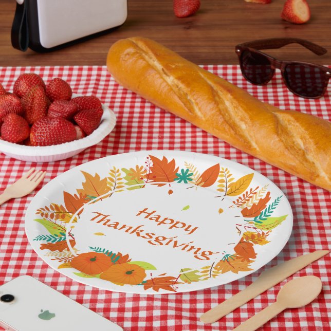 Glückwunsch Erntedankfest Herbstleaves Wreath Pappteller (Picknick)