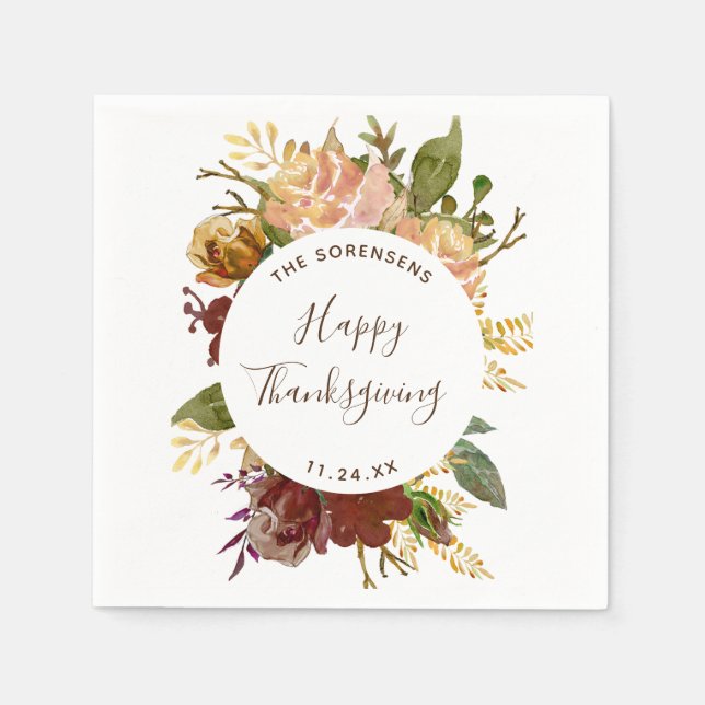 Glückwunsch Erntedankfest Personalisiert floralen  Serviette (Vorderseite)